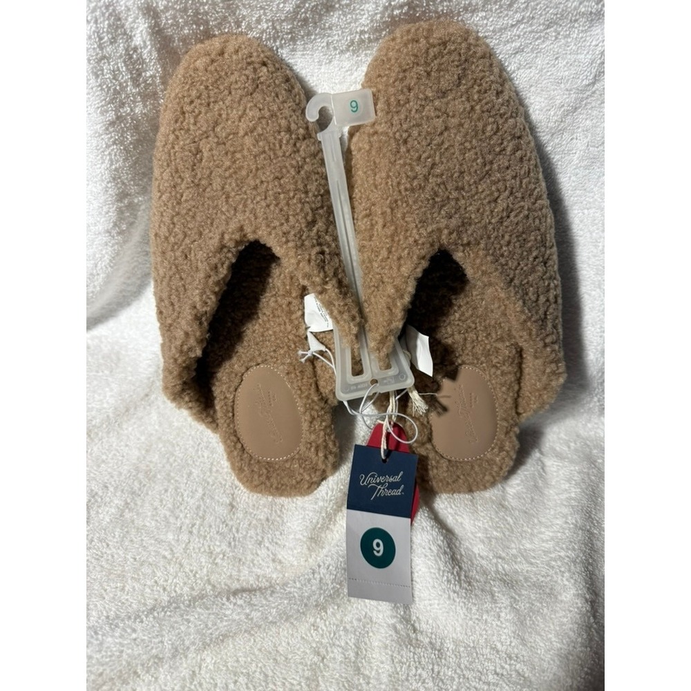 Universal Thread Womens Tan Sherpa Mules Faux Shearling Slip On Shoes Size 9 NWT